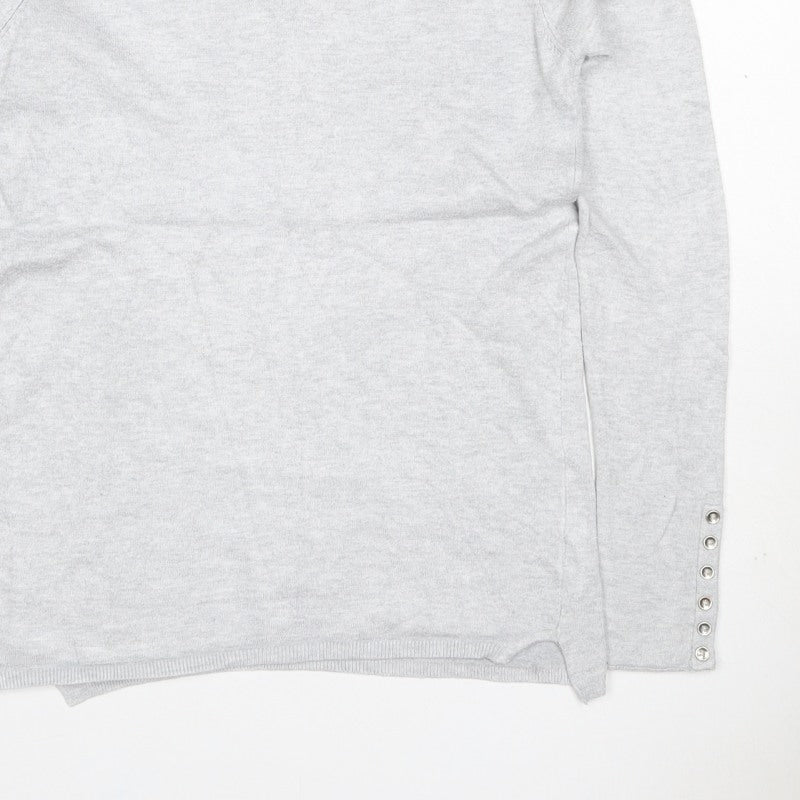 Additional view of Zara Knit Women Grey M Crew Neck Button Cuff Long Sleeve jumper