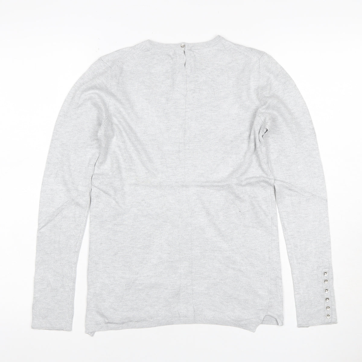 Close-up detail of Zara Knit Women Grey M Crew Neck Button Cuff Long Sleeve jumper