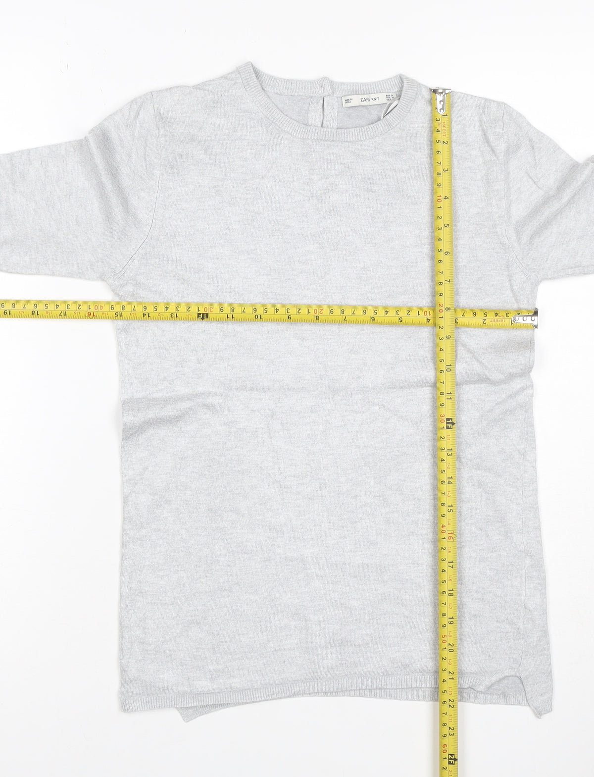 Brand and care label for Zara Knit Women Grey M Crew Neck Button Cuff Long Sleeve jumper