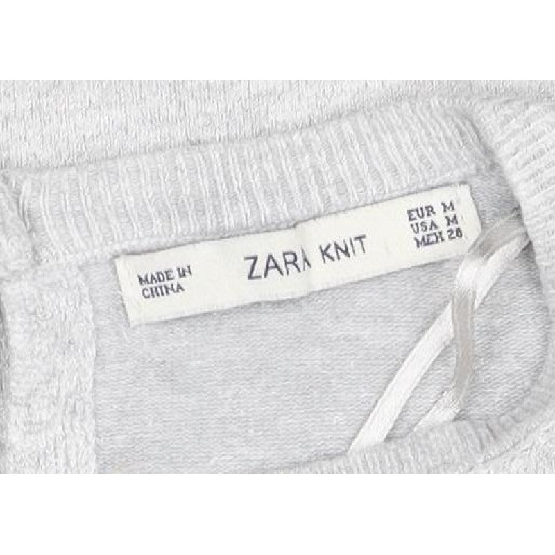 Additional view of Zara Knit Women Grey M Crew Neck Button Cuff Long Sleeve jumper