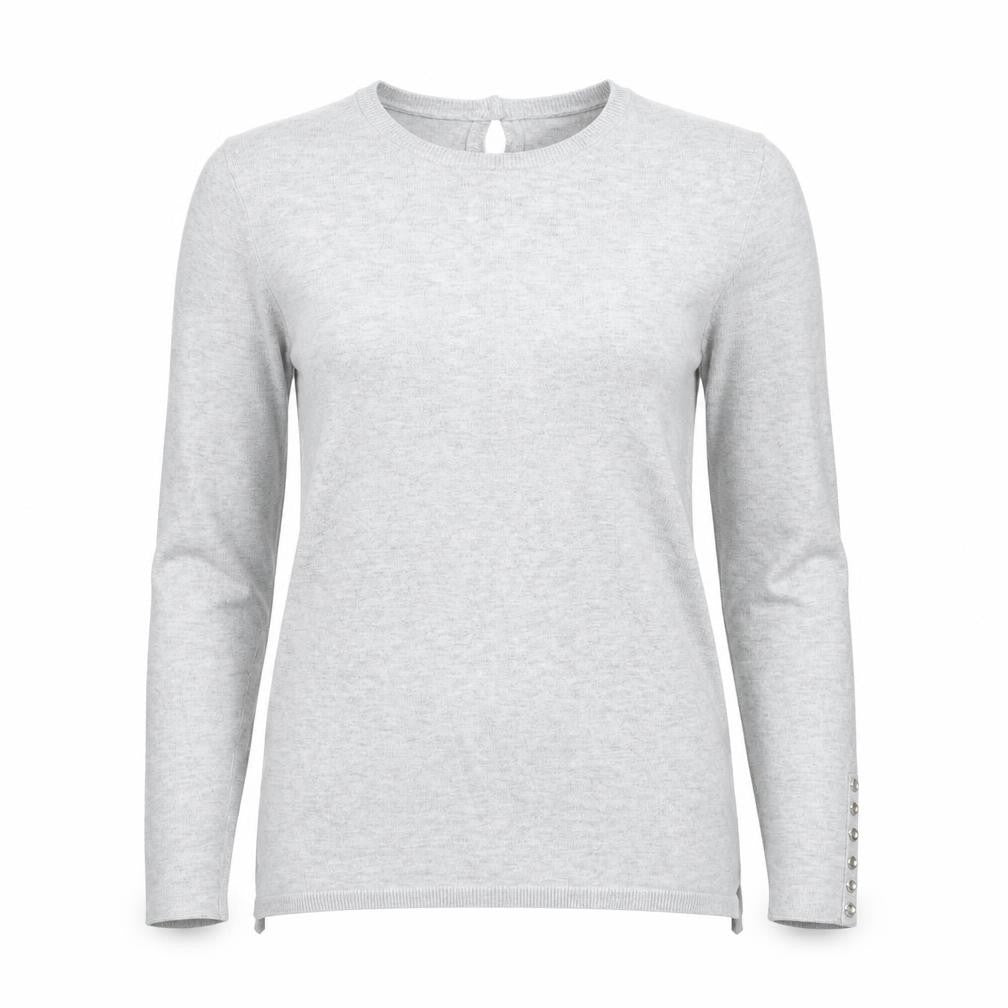 Front view of Zara Knit Women Grey M Crew Neck Button Cuff Long Sleeve jumper
