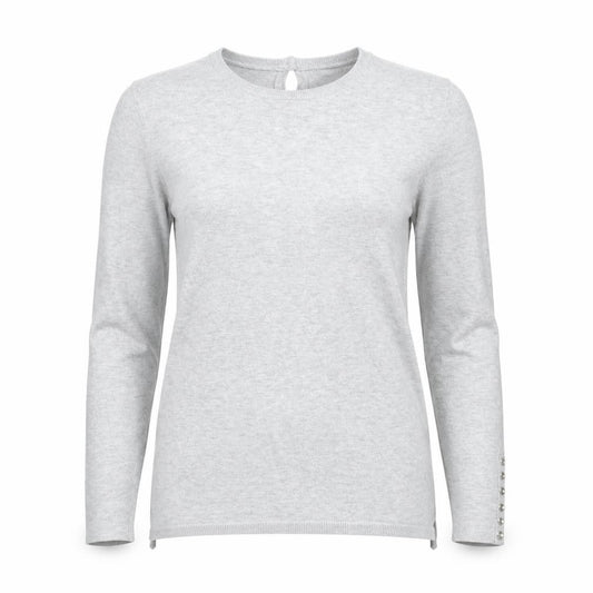 Zara Knit Women Grey M Crew Neck Button Cuff Long Sleeve Pullover Jumper