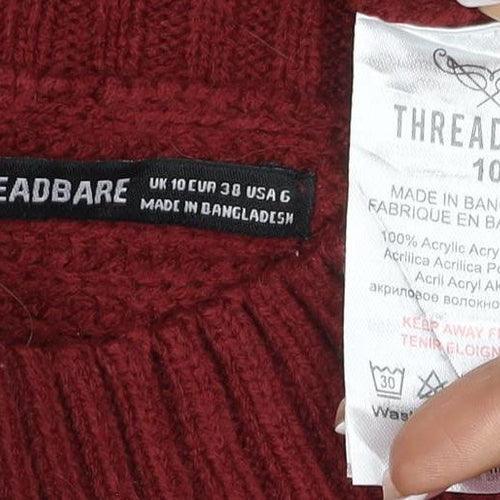 Threadbare Women’s Red Size 10 Roll Neck Knit Pullover Jumper