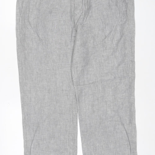 Marks and Spencer Men's Grey Linen 34in Straight Trousers 29in Leg