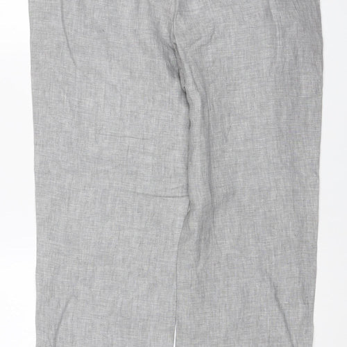 Marks and Spencer Men's Grey Linen 34in Straight Trousers 29in Leg