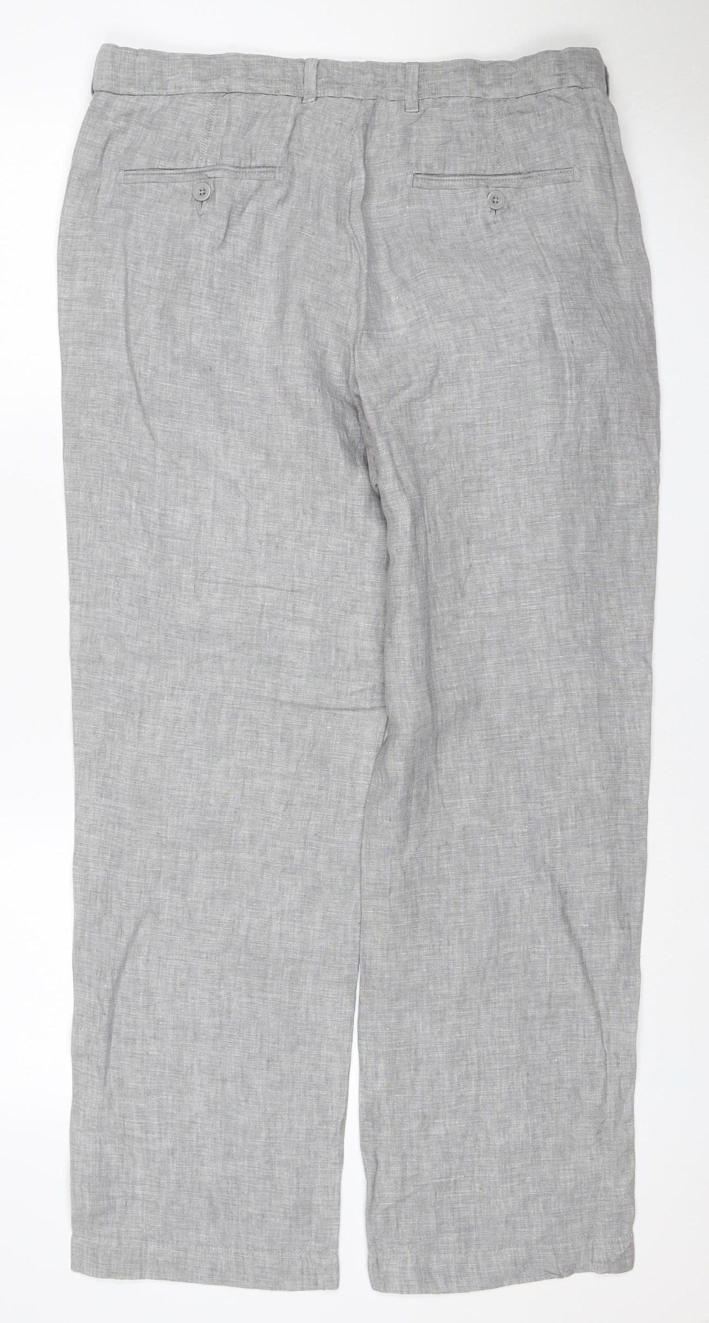 Marks and Spencer Men's Grey Linen 34in Straight Trousers 29in Leg