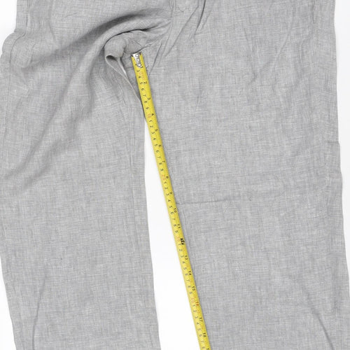 Marks and Spencer Men's Grey Linen 34in Straight Trousers 29in Leg