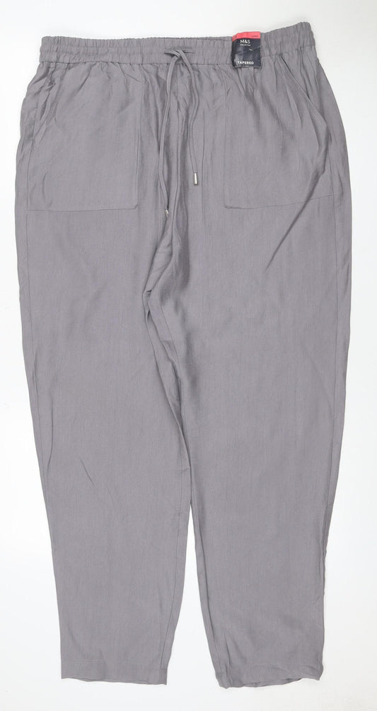 Marks and Spencer Women Grey Size 8 Tapered Drawstring Trousers