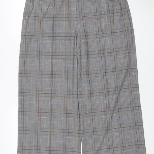 Marks & Spencer Women Grey Check Wide Leg Trousers UK 14 Regular