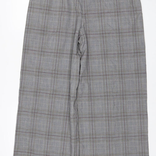 Marks & Spencer Women Grey Check Wide Leg Trousers UK 14 Regular