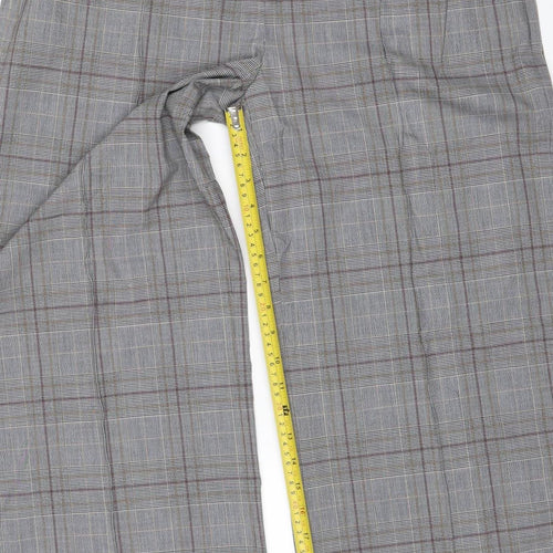 Marks & Spencer Women Grey Check Wide Leg Trousers UK 14 Regular