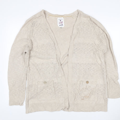 Mantaray Women Beige Size 20 Open Knit V-Neck Cotton Cardigan