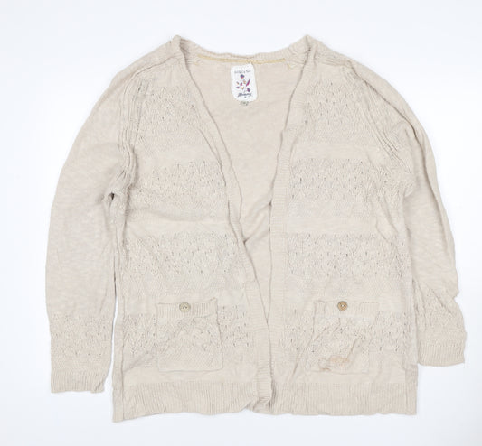 Mantaray Women Beige Size 20 Open Knit V-Neck Cotton Cardigan