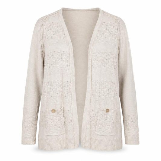 Mantaray Women Beige Size 20 Open Knit V-Neck Cotton Cardigan