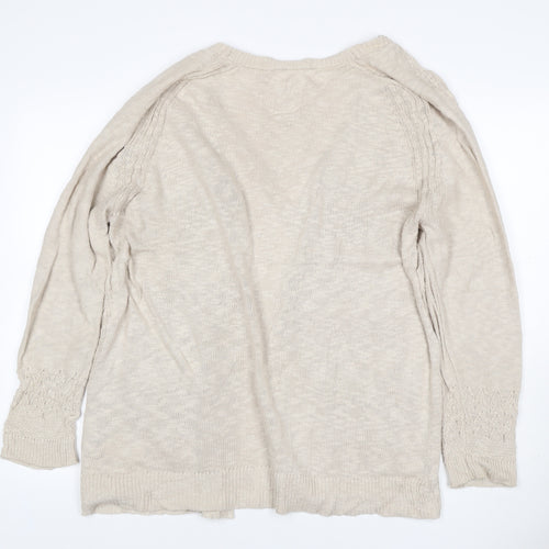 Mantaray Women Beige Size 20 Open Knit V-Neck Cotton Cardigan