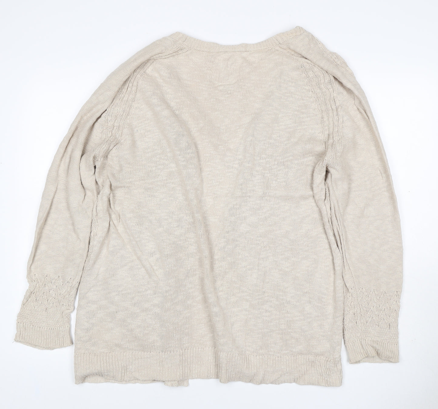 Mantaray Women Beige Size 20 Open Knit V-Neck Cotton Cardigan