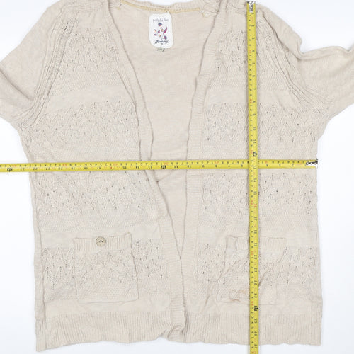 Mantaray Women Beige Size 20 Open Knit V-Neck Cotton Cardigan