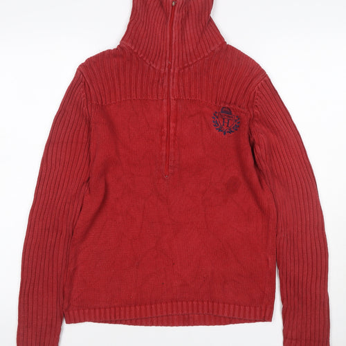 Tommy Hilfiger Women’s Red L Half Zip High Neck Cotton Knit Jumper