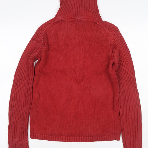 Tommy Hilfiger Women’s Red L Half Zip High Neck Cotton Knit Jumper