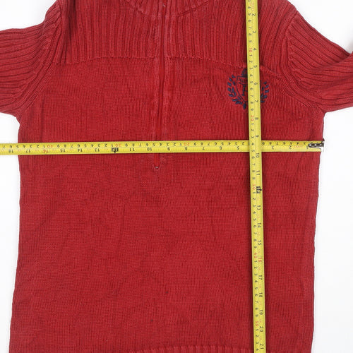 Tommy Hilfiger Women’s Red L Half Zip High Neck Cotton Knit Jumper