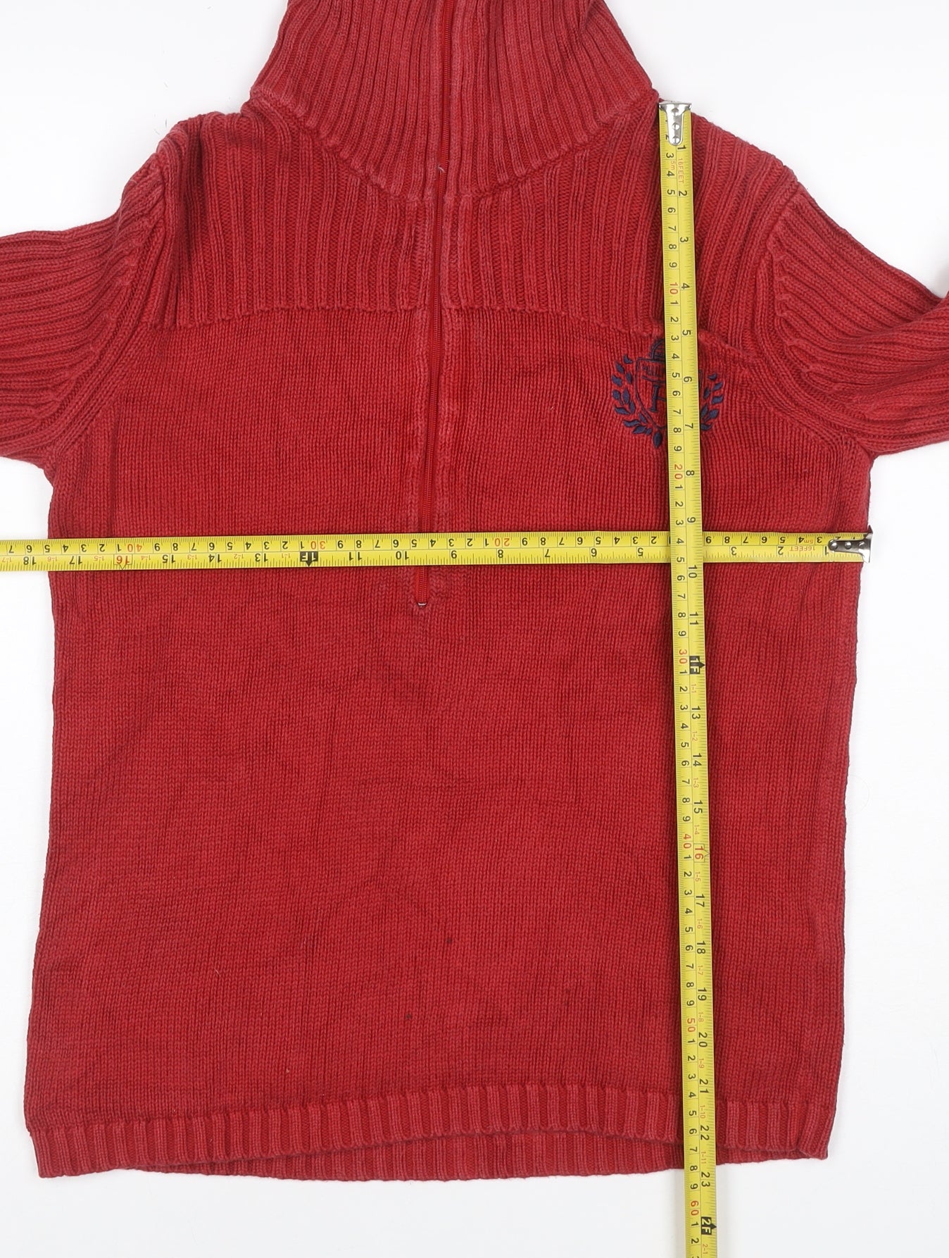 Tommy Hilfiger Women’s Red L Half Zip High Neck Cotton Knit Jumper