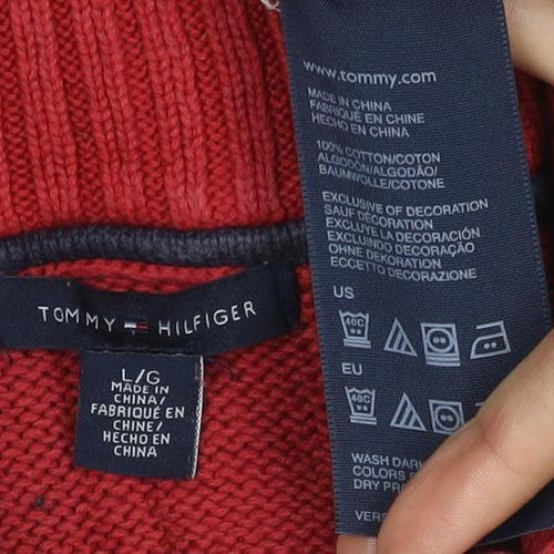 Tommy Hilfiger Women’s Red L Half Zip High Neck Cotton Knit Jumper