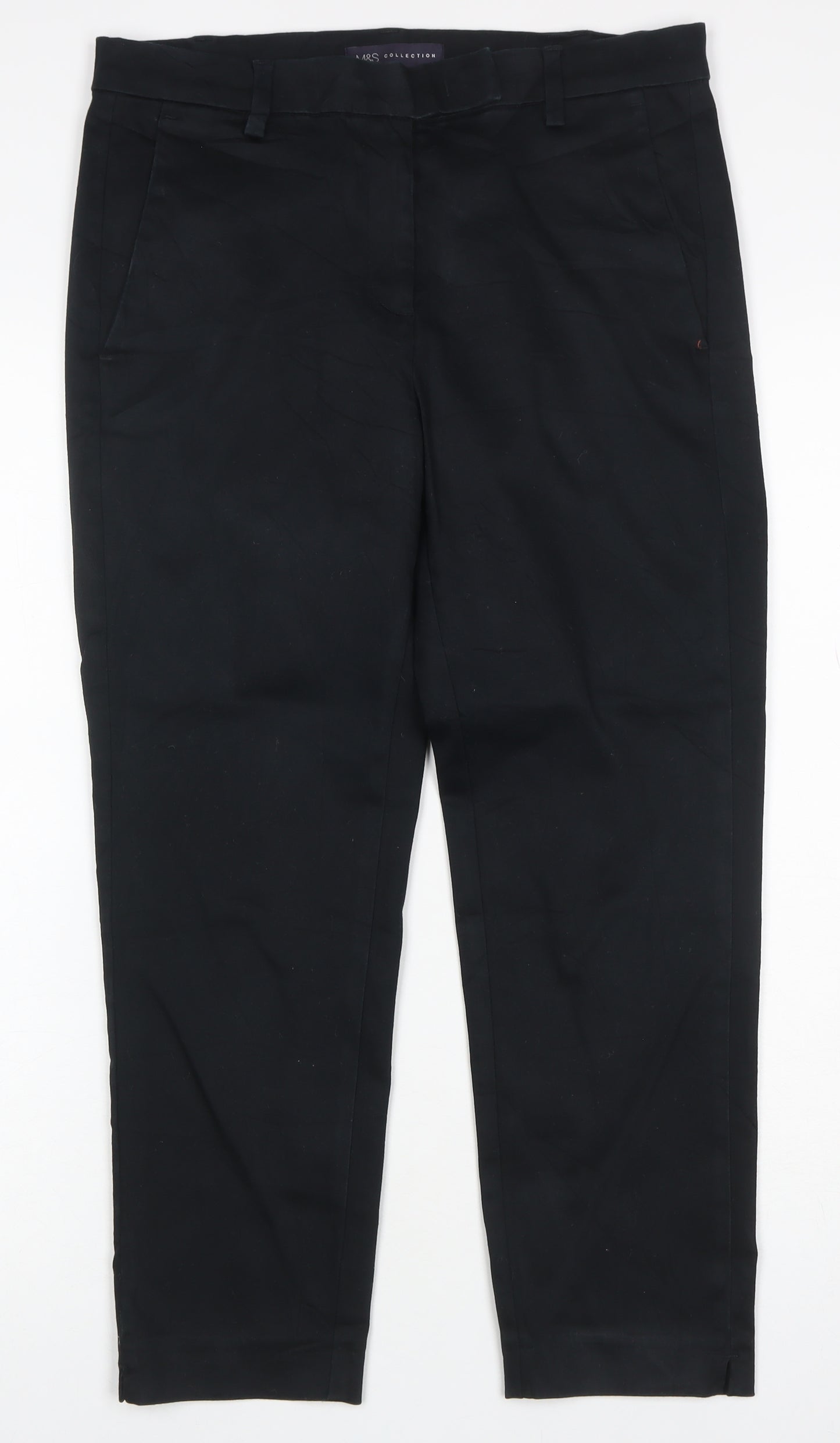 Marks and Spencer Women Black UK 10 Short Tailored Straight Trousers