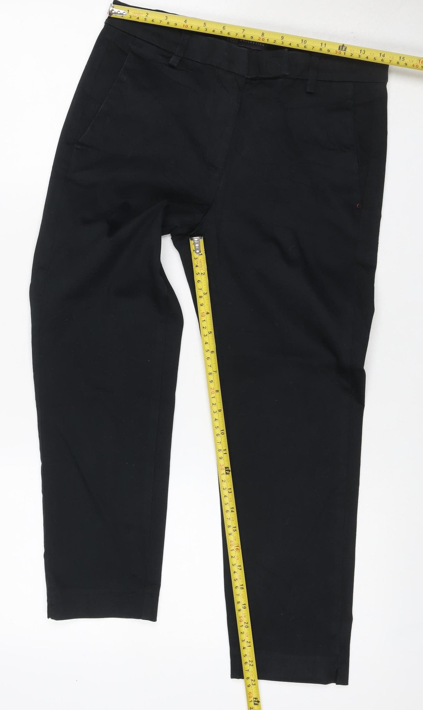 Marks and Spencer Women Black UK 10 Short Tailored Straight Trousers