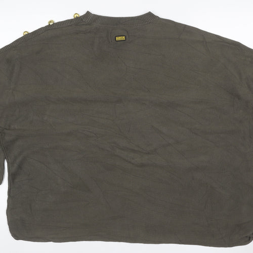 Barbour Women Green UK 10 Cotton Button Shoulder Crew Neck Jumper