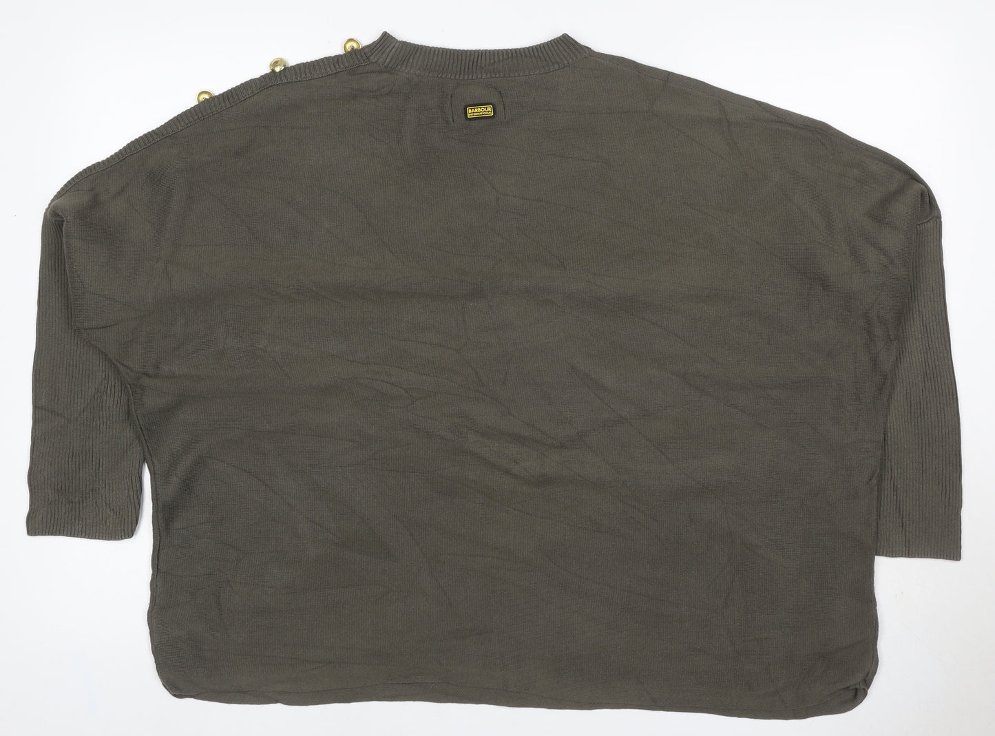 Barbour Women Green UK 10 Cotton Button Shoulder Crew Neck Jumper