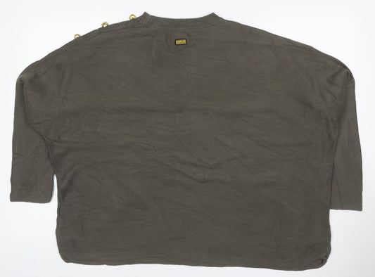 Barbour Women Green UK 10 Cotton Button Shoulder Crew Neck Jumper