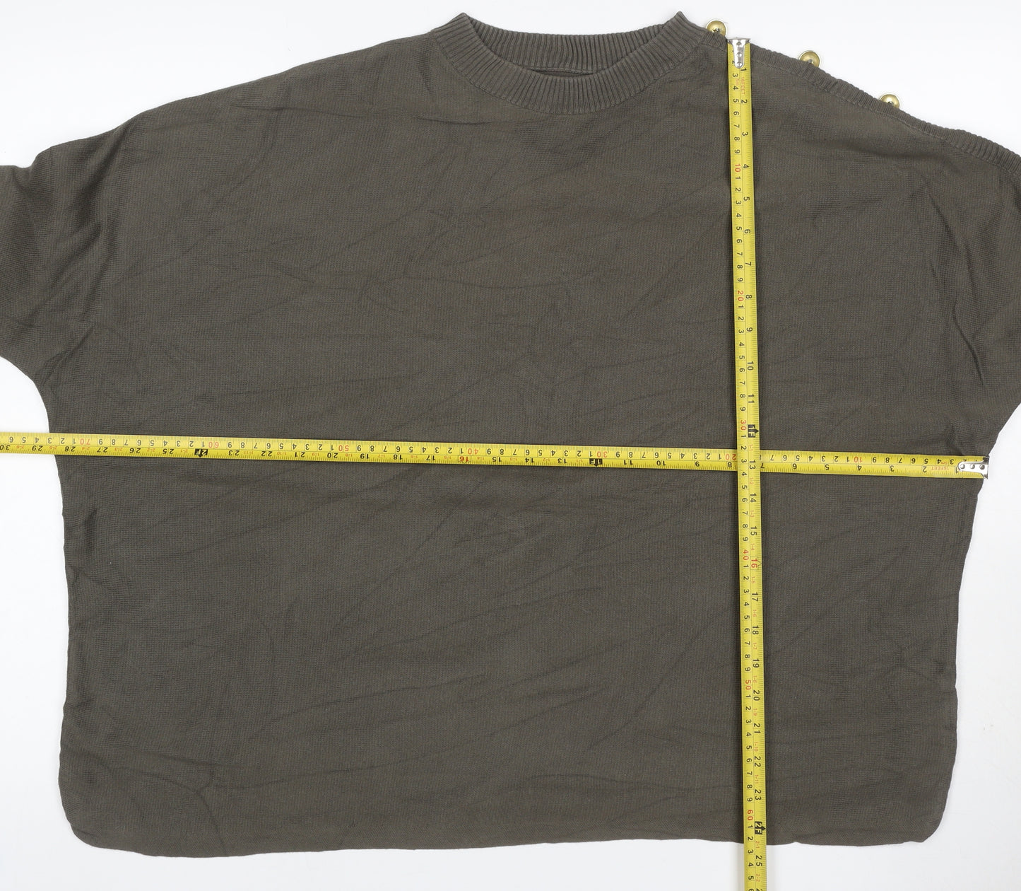 Barbour Women Green UK 10 Cotton Button Shoulder Crew Neck Jumper