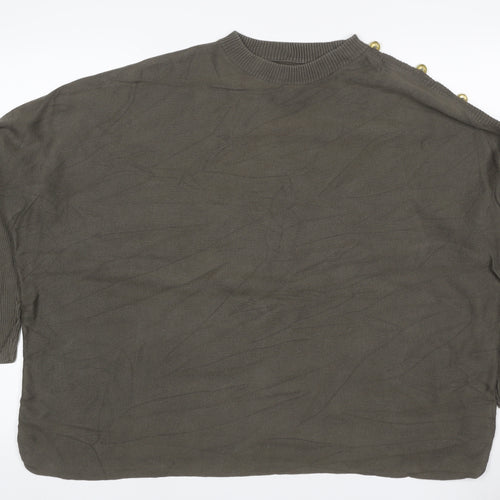 Barbour Women Green UK 10 Cotton Button Shoulder Crew Neck Jumper