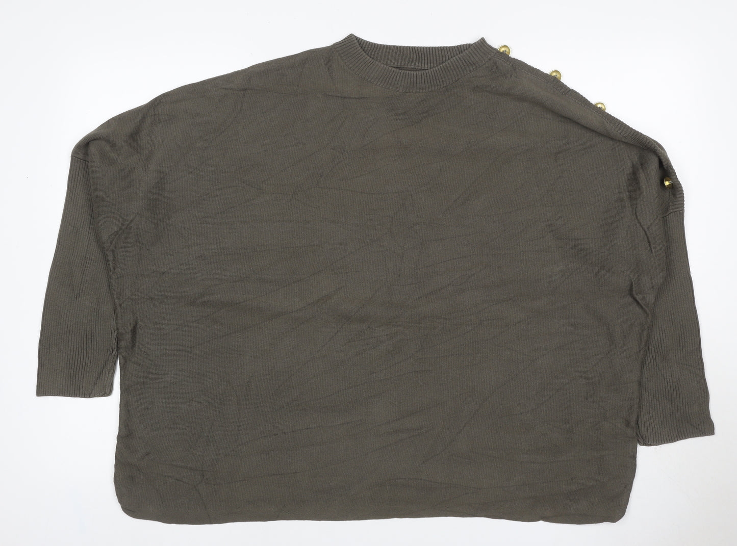 Barbour Women Green UK 10 Cotton Button Shoulder Crew Neck Jumper