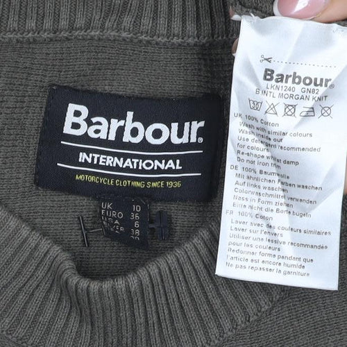 Barbour Women Green UK 10 Cotton Button Shoulder Crew Neck Jumper