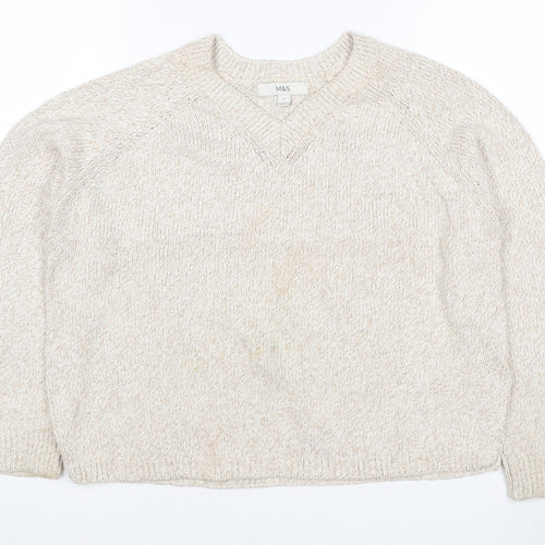 Marks and Spencer Women Ivory S Crew Neck Knit Raglan Jumper