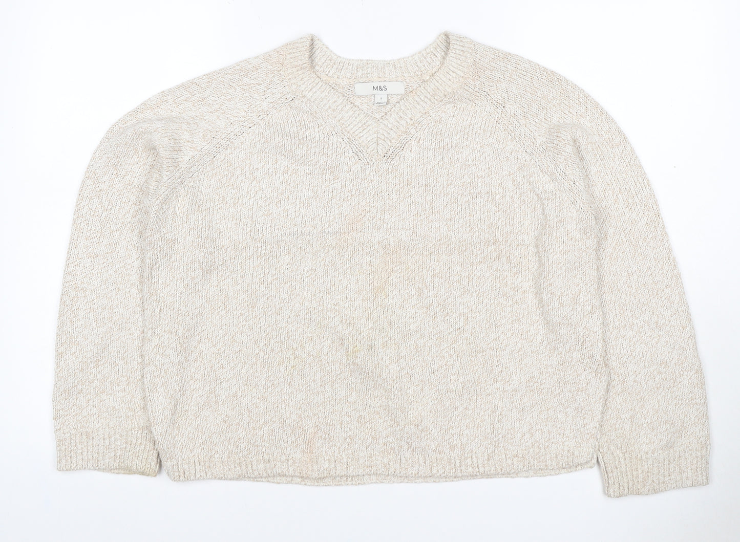 Marks and Spencer Women Ivory S Crew Neck Knit Raglan Jumper