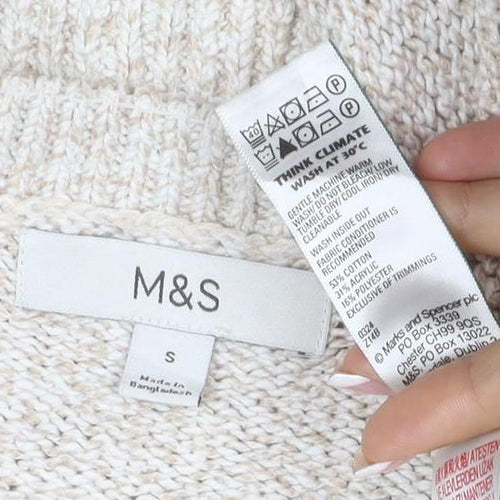 Marks and Spencer Women Ivory S Crew Neck Knit Raglan Jumper
