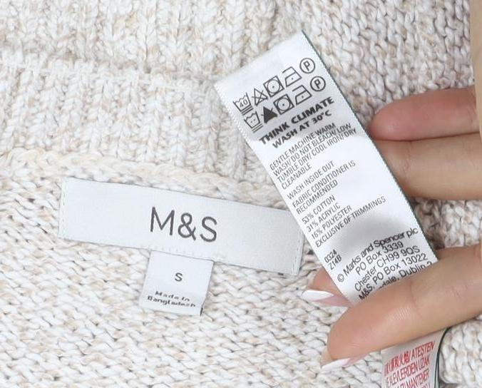 Marks and Spencer Women Ivory S Crew Neck Knit Raglan Jumper