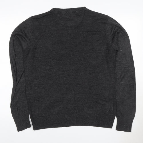 Brave Soul Men’s Grey M Crew Neck Fine Knit Acrylic Pullover Jumper