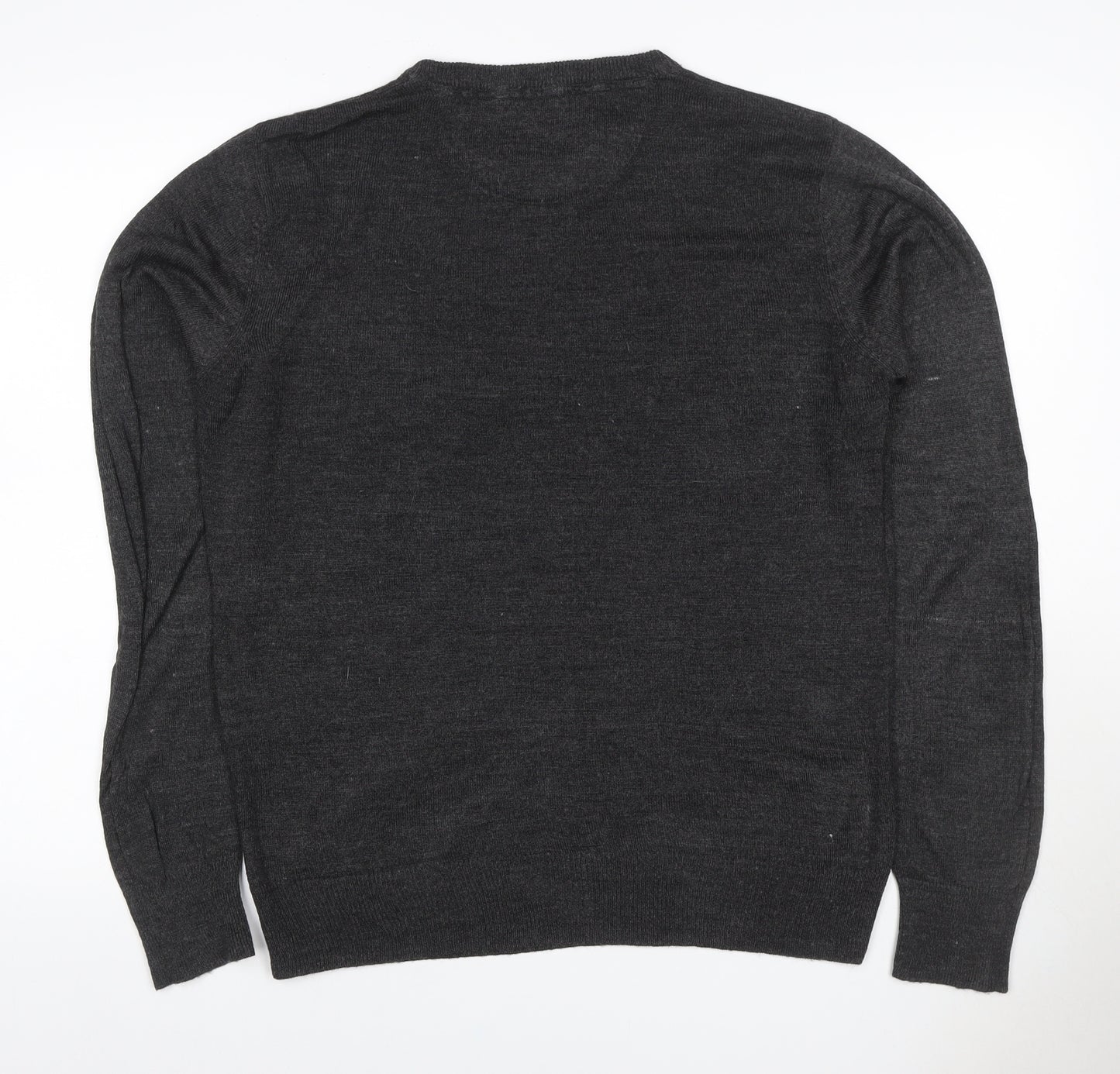 Brave Soul Men’s Grey M Crew Neck Fine Knit Acrylic Pullover Jumper