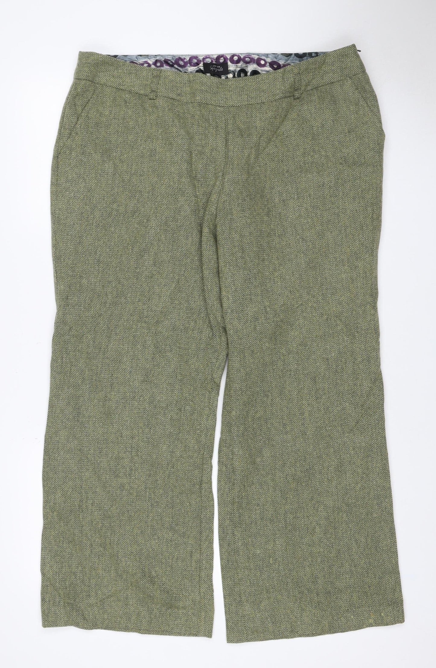 Per Una Speziale Women’s Green Wool Herringbone Trousers UK 18