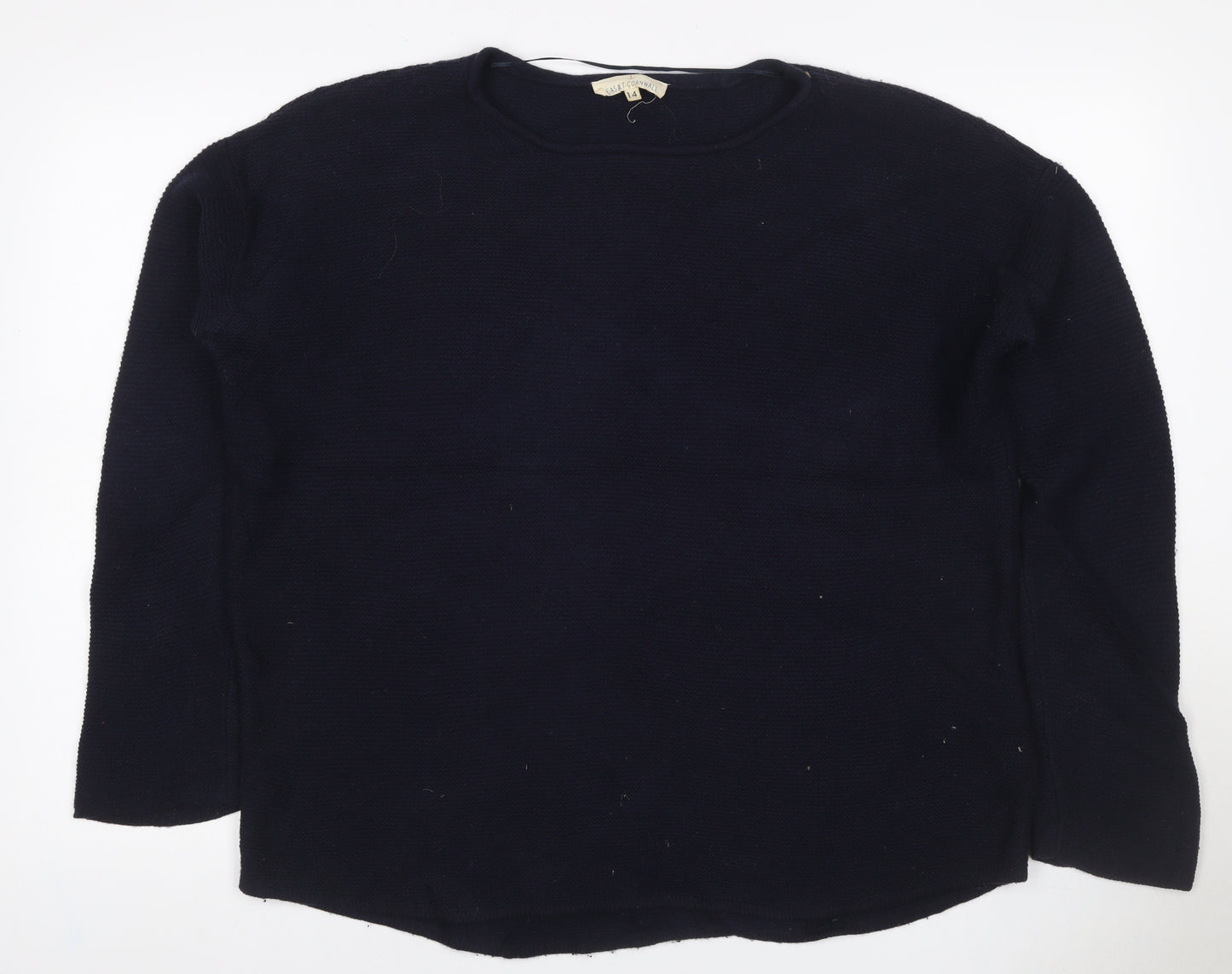 Cashmere Cornwall Women’s Navy Blue Wool Knit Jumper UK 14 Crew Neck