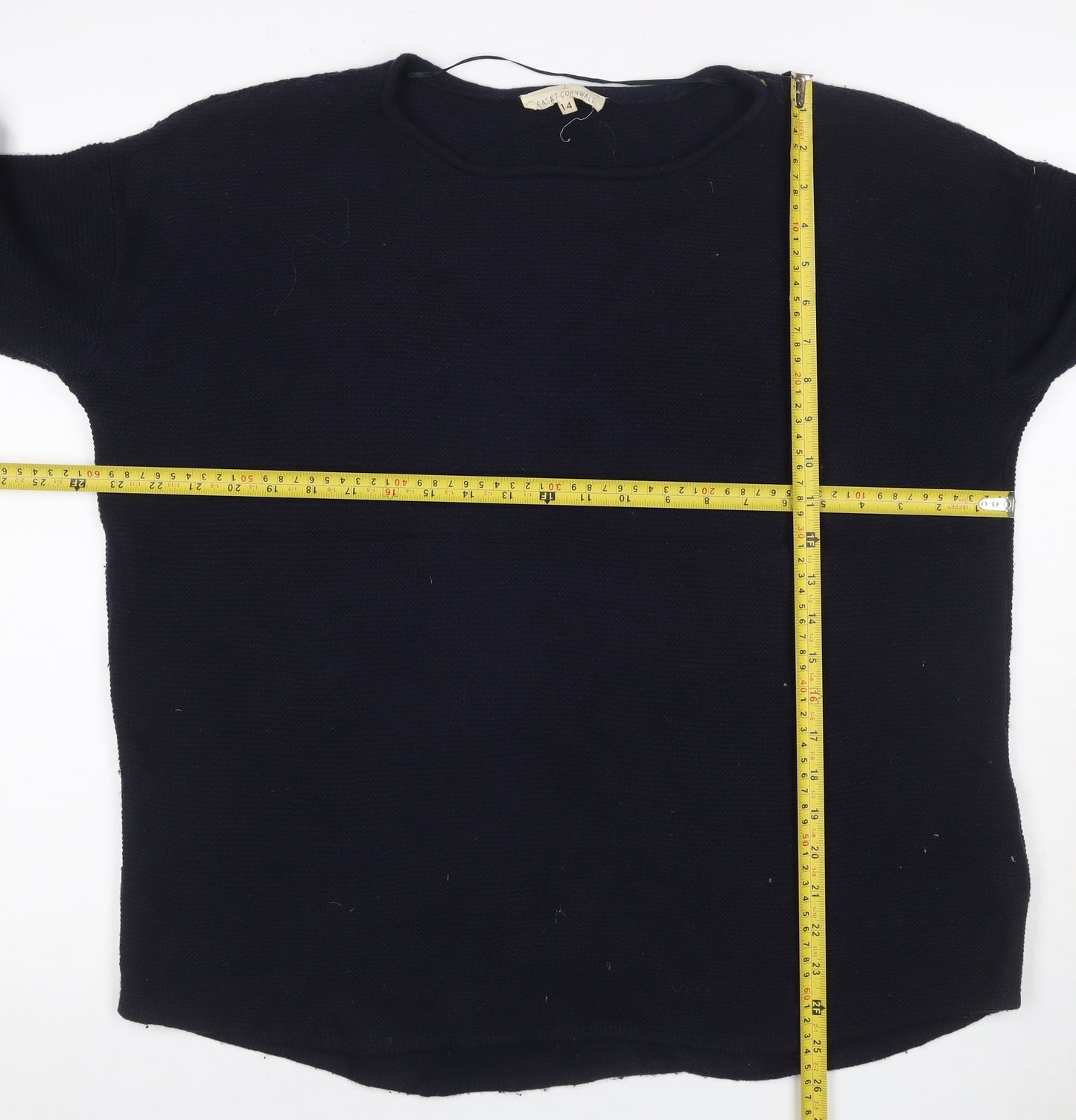 Cashmere Cornwall Women’s Navy Blue Wool Knit Jumper UK 14 Crew Neck