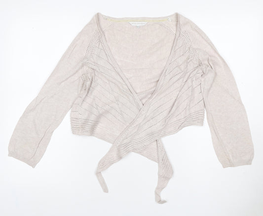 Rocha John Rocha Women Ivory Size 14 Open-Knit Tie Wrap Cardigan