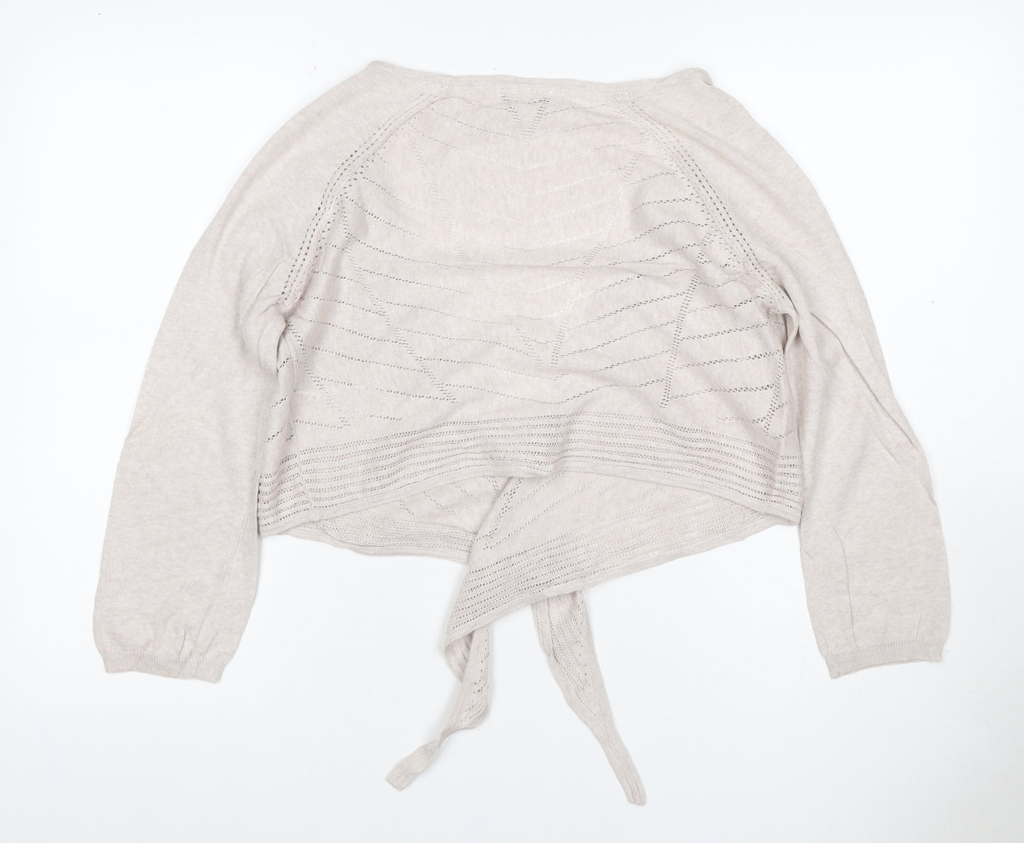 Rocha John Rocha Women Ivory Size 14 Open-Knit Tie Wrap Cardigan