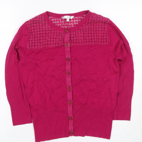 Jasper Conran Women’s Pink Size 14 Crochet Knit Button Cardigan