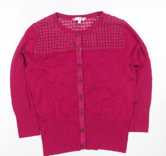 Jasper Conran Women’s Pink Size 14 Crochet Knit Button Cardigan