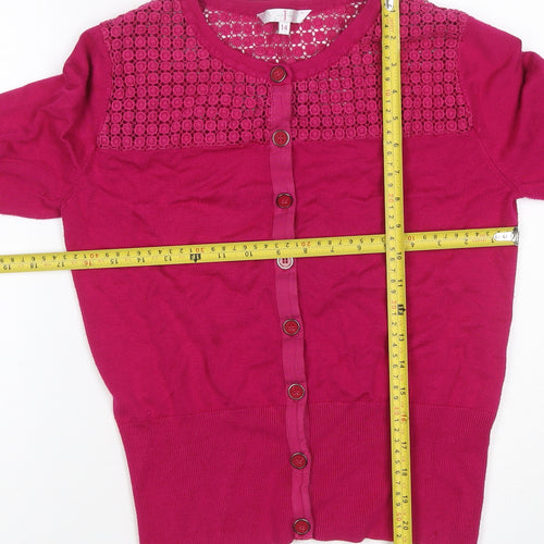 Jasper Conran Women’s Pink Size 14 Crochet Knit Button Cardigan
