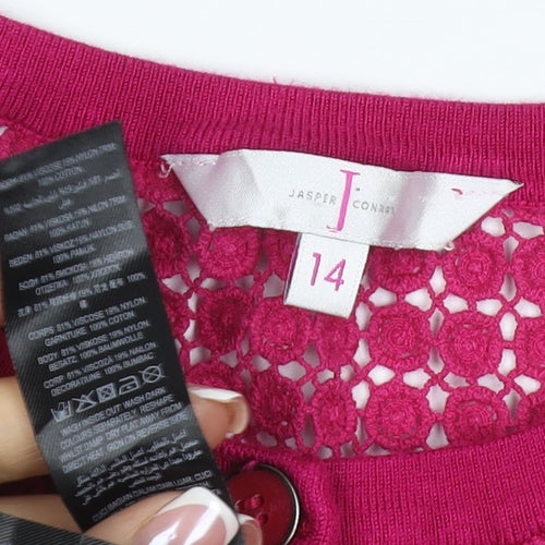 Jasper Conran Women’s Pink Size 14 Crochet Knit Button Cardigan